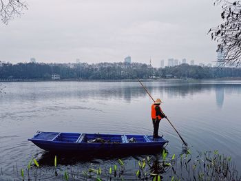 High angle view of boat in lake