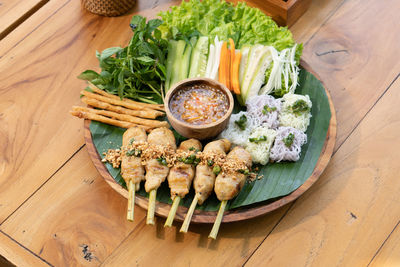 High angle view of food on table