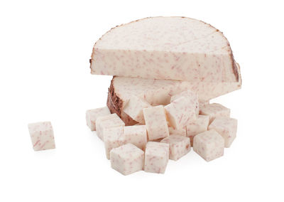 Close-up of stack against white background