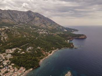 High angle view of bay against sky