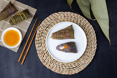 High angle view of food on table