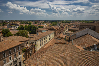 High angle view of townscape against sky