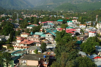 High angle view of buildings in town