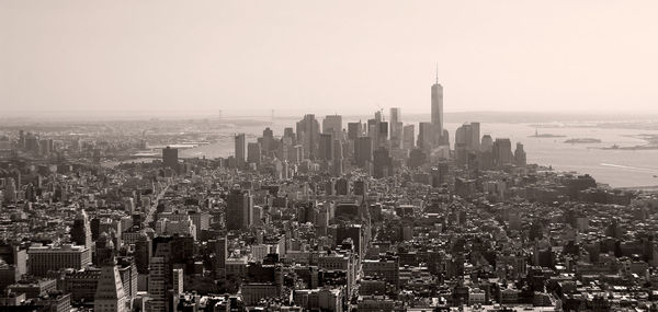 Cityscape with sea in background