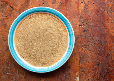 High angle view of bowl on table