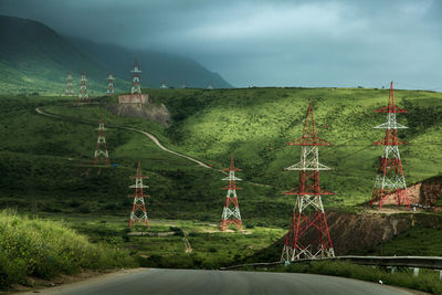 Scenic view of agricultural landscape against sky