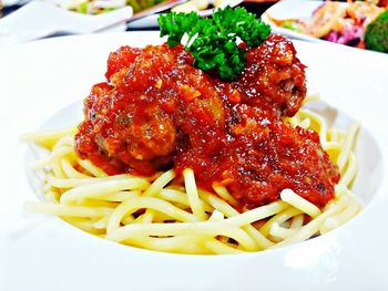 Close-up of served food in plate