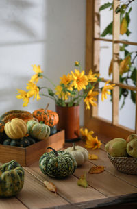 Close-up of christmas decorations on table