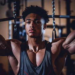 Portrait of young woman exercising at gym