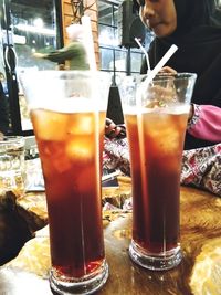 Close-up of beer glass on table