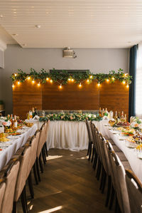 Wedding festive table with rustic serving and food