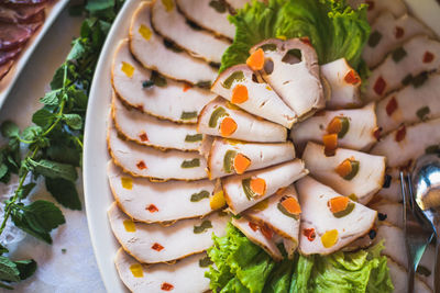 High angle view of food in plate