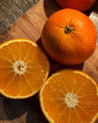 High angle view of oranges on table