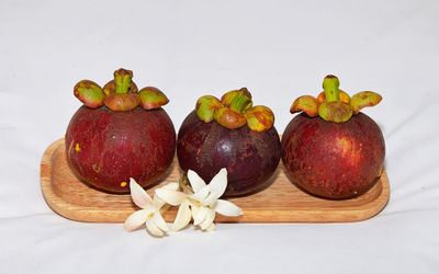 Close-up of food over white background