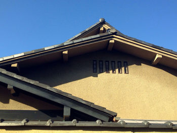 Low angle view of built structure against clear blue sky