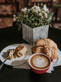 High angle view of breakfast on table