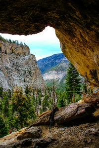 Mountains seen through cave 