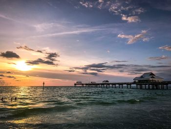 Scenic view of sea against sky at sunset