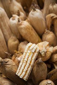 Full frame shot of corn cobs for sale in market