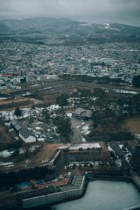 High angle view of townscape against sky during winter