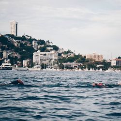 View of built structures in water