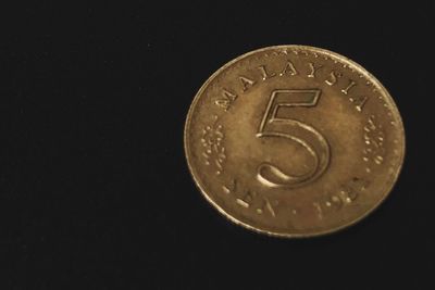 Close-up of coin against black background