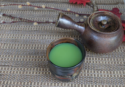 High angle view of drink on table