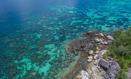 High angle view of blue sea