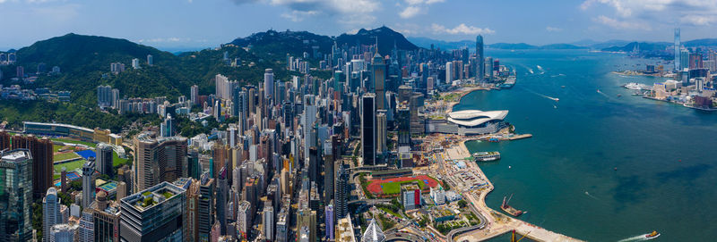 High angle view of buildings in city