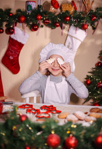 Christmas decorations on table