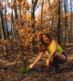 Woman in the forest burning