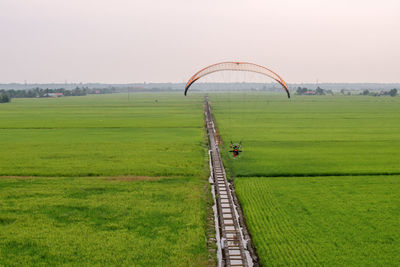 Scenic view of farm against sky