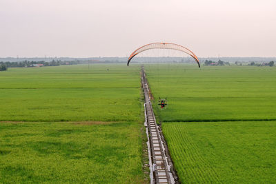 Scenic view of farm against sky