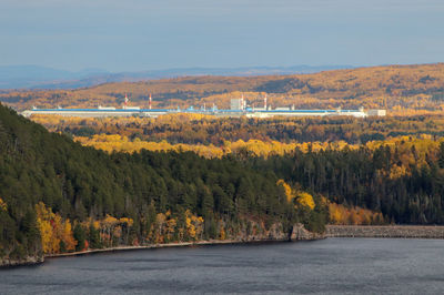 Scenic view of landscape against sky during autumn