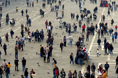 High angle view of crowd in corridor