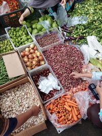 High angle view of food for sale at market stall