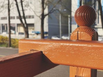 Close-up of bench in park