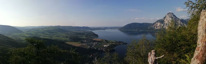 Panoramic view of landscape and mountains against sky