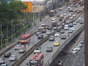 High angle view of traffic on city street