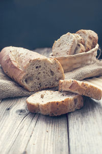 Close-up of bread on cutting board