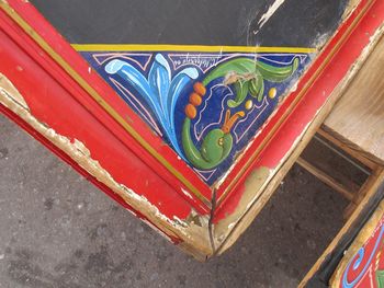 Close-up high angle view of multi colored wall