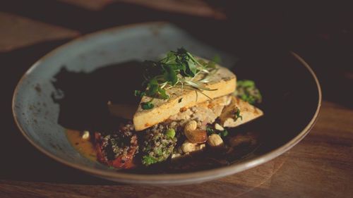 Close-up of food on table