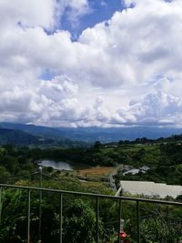 Scenic view of lake against cloudy sky