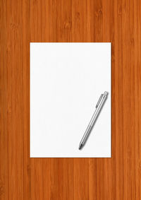 High angle view of pen on table