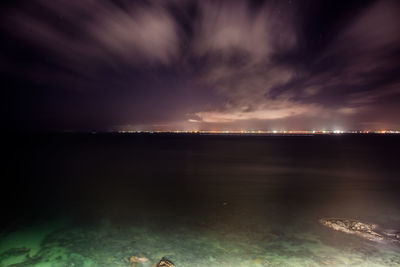 Scenic view of illuminated lake against sky