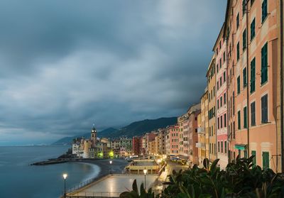 Panoramic view of city against cloudy sky