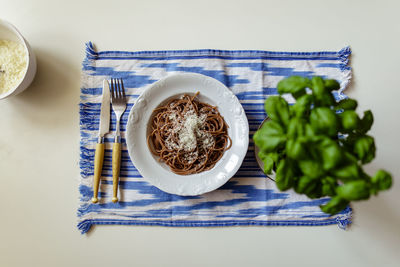 High angle view of food on table