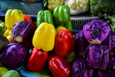 Close-up of multi colored bell peppers