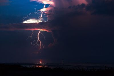 Scenic view of sea against sky at night