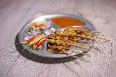 High angle view of food in plate on table